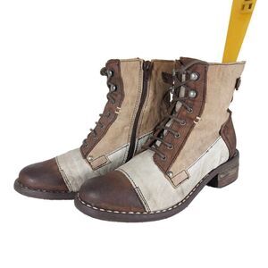 UNUSUAL SHOES BY S.P Women's 38 US7,5 Brown Leather Handmade Laceup Boots Italy